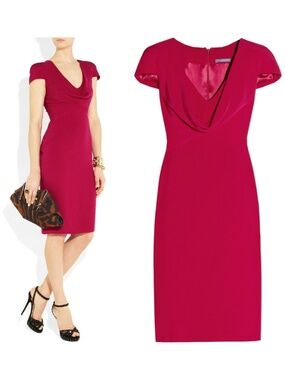 ALEXANDER McQUEEN draped cowl neck silk raspberry red dress IT 40 / 4 US